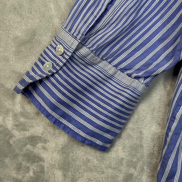 Chico's Shirt Womens 3 XL Blue White Striped Button Front Silk Blend 3/4 Sleeve - Picture 5 of 10